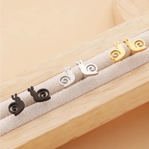 Gold Stainless Steel Snail Stud Earrings - Picture 2 of 4